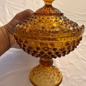 Amber Glass Compote Dish
